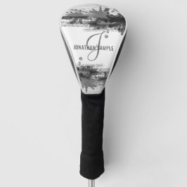 Schwarze Tinte | Schwarze Farbe Abstrakt Monogramm Golf Headcover
