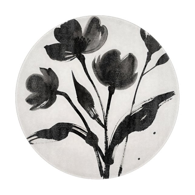Schwarze Tinten-Blumenbouquet Schneidebrett (Vorderseite)