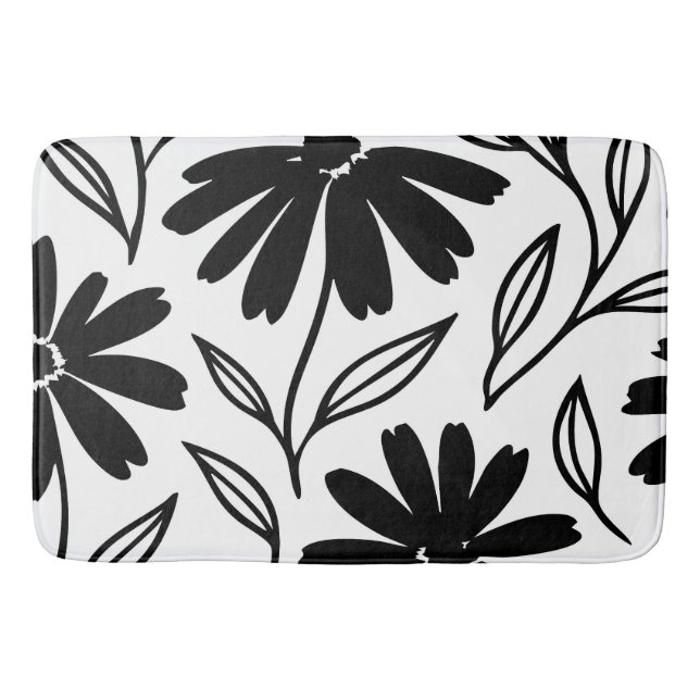 Schwarze Tinten-Gänseblümchen Boho  Badematte (Vorderseite)