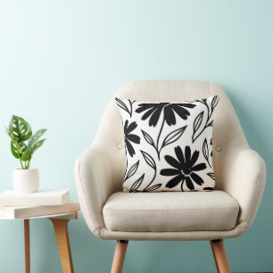 Schwarze Tinten-Gänseblümchen Boho  Kissen