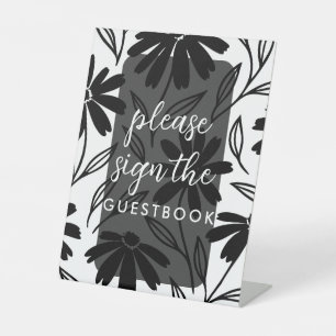 Schwarze Tinten-Gänseblümchen-Boho-Tischnummern-Ti Sockelschild