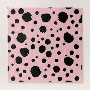 Schwarze Tintenflecken Rosa Polka-Muster Puzzle