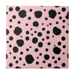 Schwarze Tintenflecken rosa Polka-Punkt-Muster Fliese