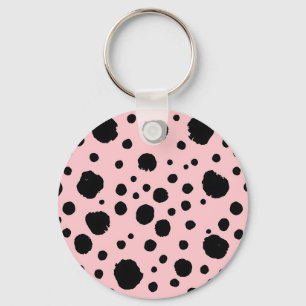 Schwarze Tintenflecken rosa Polka-Punkt-Muster Schlüsselanhänger