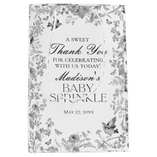 Schwarze Toile De Jouy Baby Sprinkle Geschenke Mittlere Geschenktüte