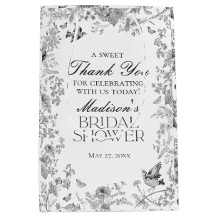 Schwarze Toile De Jouy Hochzeitsdusche-Geschenke Mittlere Geschenktüte