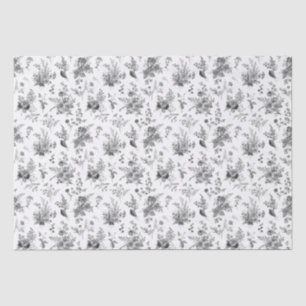 Schwarze Toile De Jouy Vintage-Blumen-Chinoiserie Seidenpapier