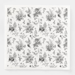 Schwarze Toile De Jouy Vintage-Blumen-Chinoiserie Serviette