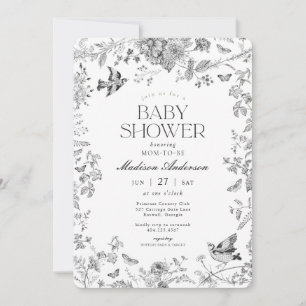 Schwarze Toile De Jouy Vintage Floral Baby Shower Einladung