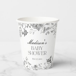 Schwarze Toile De Jouy Vintage Floral Baby Shower Pappbecher
