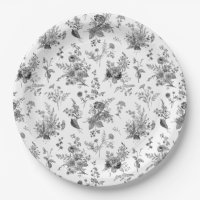 Schwarze Toile De Jouy Vintage Floral Chinoiserie