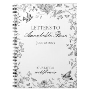 Schwarze Toile Jouy Florale Buchstaben zum Geburts Notizblock