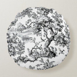 Schwarze Toile Rundes Kissen