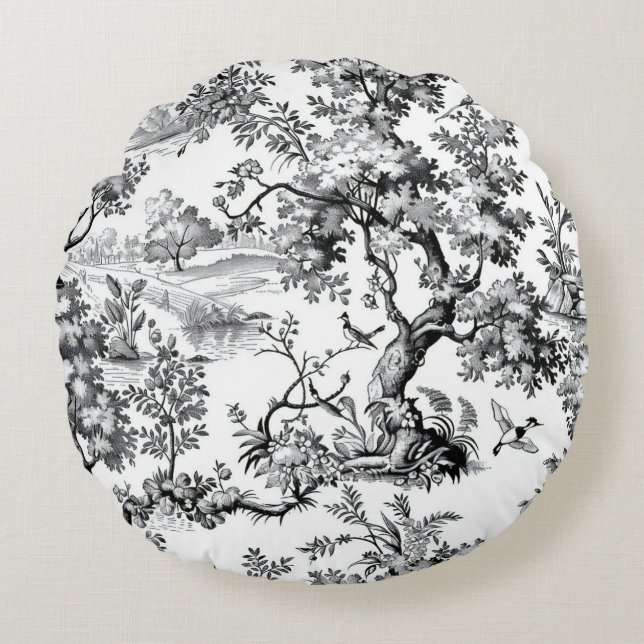 Schwarze Toile Rundes Kissen (Vorderseite)