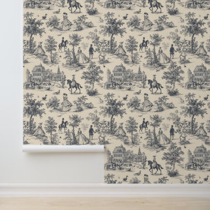 Schwarze Toile Shabby Chic De Jouy Vintage Eleganz Tapete