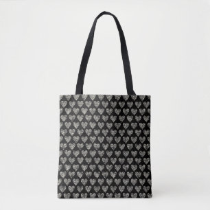 Schwarze Tote-Tasche mit elegantem weißen Herz-Mus