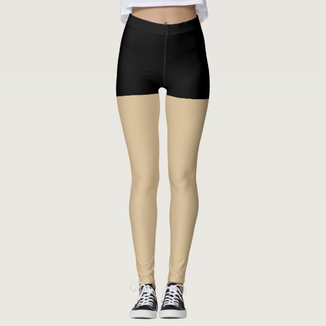 Schwarze, trendige, moderne Fake-Shorts Leggings (Vorderseite)