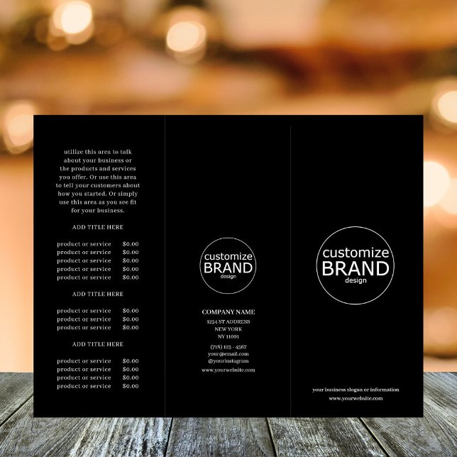 Schwarze Trifold-Broschüre für moderne Unternehmen (business brochure)
