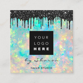 Schwarze Tropfen 6 Punches QRCodeLogo Hair Hologra Quadratische Visitenkarte