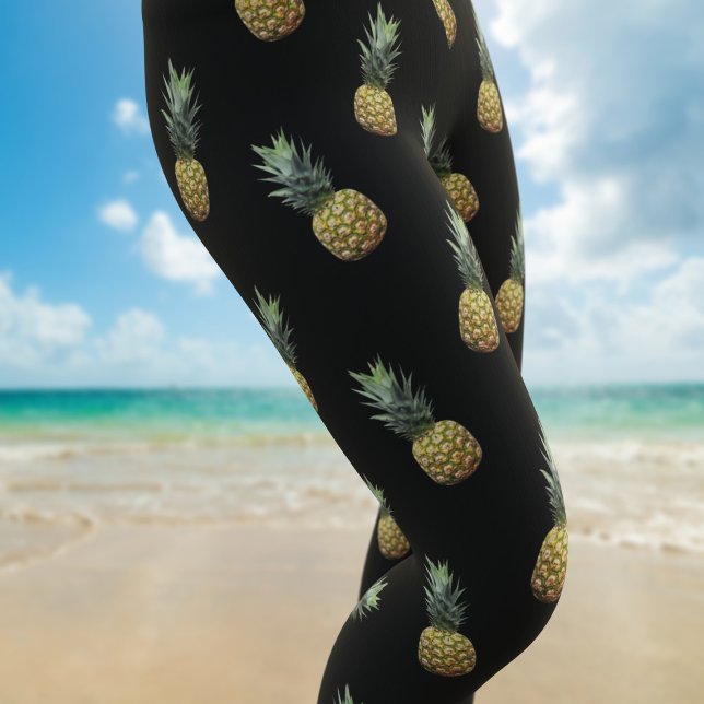 Schwarze tropische Ananas-Muster-Leggings Leggings (Fun pineapple pattern leggings just for you.)