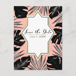 Schwarze tropische Blätter Korallengold Heiratsank Ankündigungspostkarte
