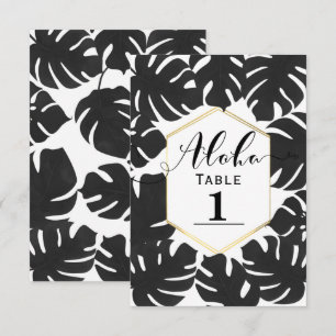 Schwarze tropische Blätter Weiße Gold-Tischnummer Einladung