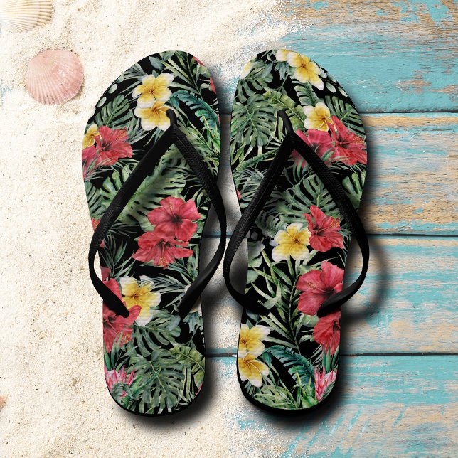 Schwarze tropische Muster Flip Flops (Von Creator hochgeladen)