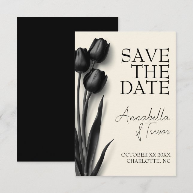 Schwarze Tulpen Gothic Florale Hochzeit Save The Date (Vorne/Hinten)
