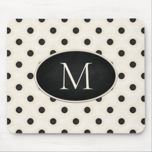 Schwarze Tupfen auf Antique White mit Monogramm Mousepad