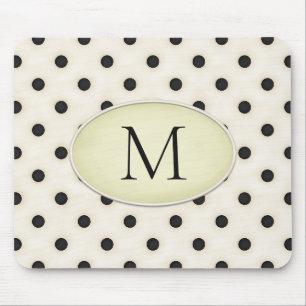 Schwarze Tupfen Elfenbein & Hellgelb Monogrammiert Mousepad