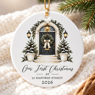 Schwarze Tür Unser erstes Weihnachten neues Zuhaus Keramik Ornament