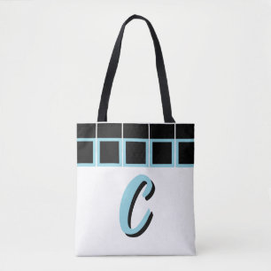 Schwarze & Türkis geometrische Monogramm-Tasche