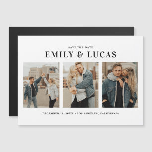 Schwarze Typografie Drei FotoCollage Save the Date Magneteinladung