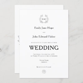 Schwarze Typografie/Leaf-Monogramm-Initialen Hochz Einladung