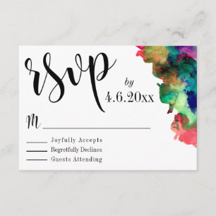 Schwarze Typografie mit farbiger Wasserfarbenmaler RSVP Karte