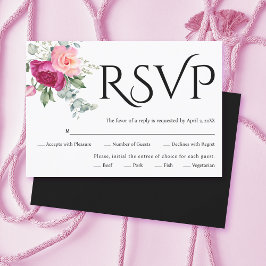 Schwarze Typografie, rosa Rosa Blume Hochzeit RSVP Karte