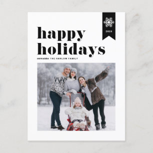 Schwarze Typografie Schneeflocken Happy Holidays F Feiertagspostkarte