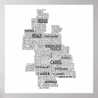 Schwarze Typografische Karte des Grafschaftsvierte Poster