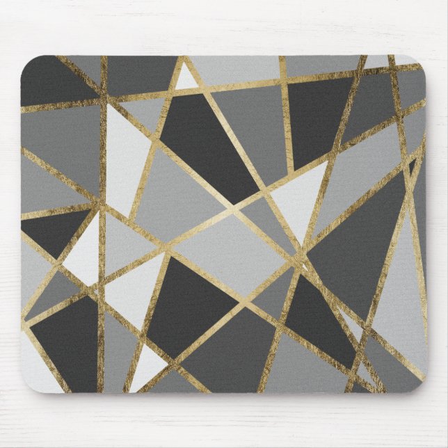 Schwarze u. graue moderne Geo-Golddreiecke Mousepad (Vorne)