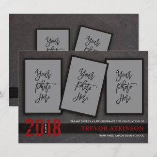 Schwarze u. rote Foto-Jungen-Abschluss-Mitteilung Einladung