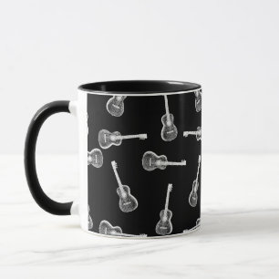 Schwarze u. weiße Akustikgitarre-Entwurfs-Musik Tasse