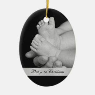 Schwarze u. weiße Babys erste Weihnachtsverzierung Keramikornament