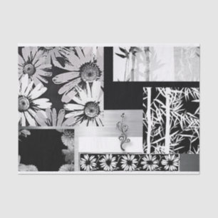 Schwarze u. weiße Blumen-Collage Seidenpapier