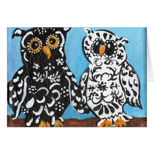 Schwarze u. weiße Damast-Eulen (Vorderseite (Horizontal))