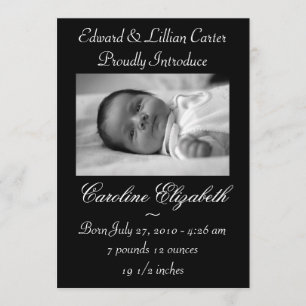 Schwarze u. weiße Foto-Geburts-Mitteilung Ankündigung