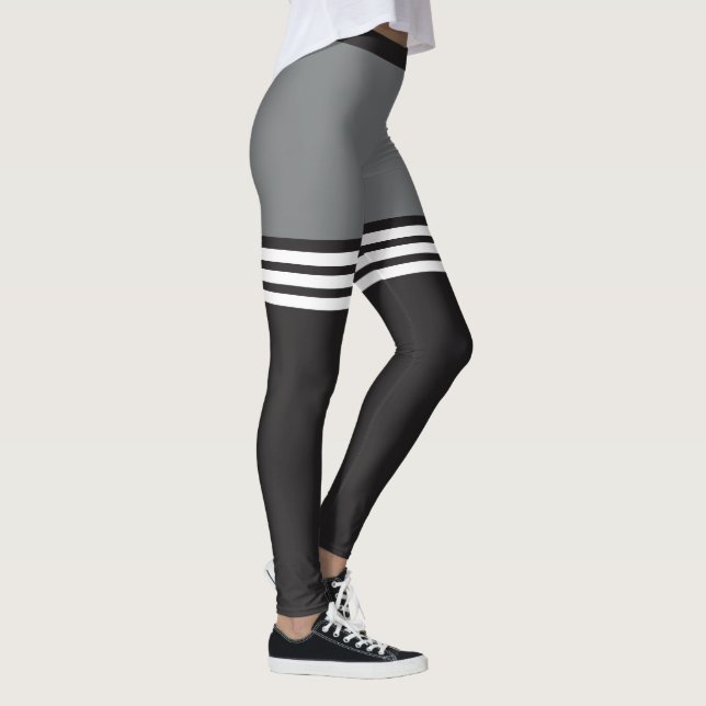 Schwarze u. weiße gestreifte Sport-Leggings Leggings (Rechts)