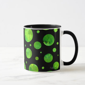 Schwarze u. weiße grüne Polka-Punkt-Tasse Tasse