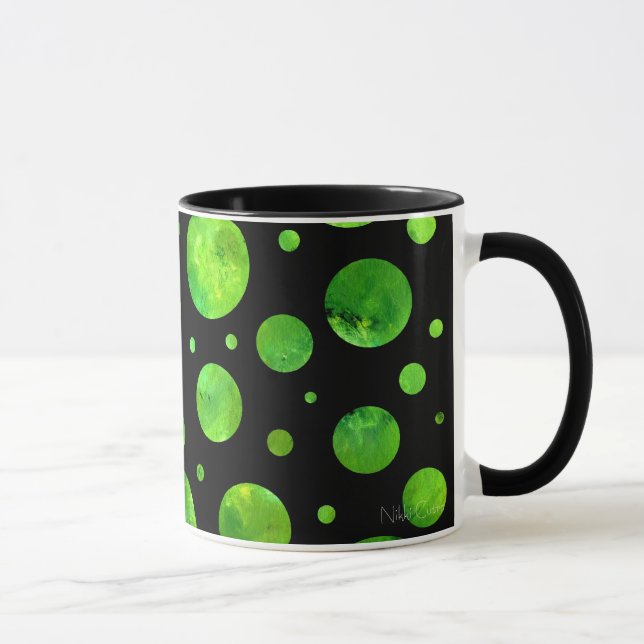 Schwarze u. weiße grüne Polka-Punkt-Tasse Tasse (Rechts)