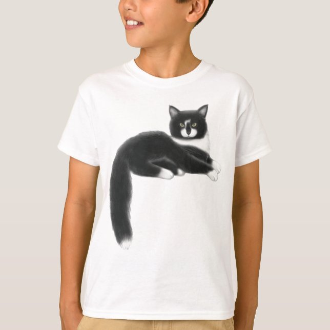 Schwarze u. weiße Kitty-Katze scherzt T - Shirt (Vorderseite)