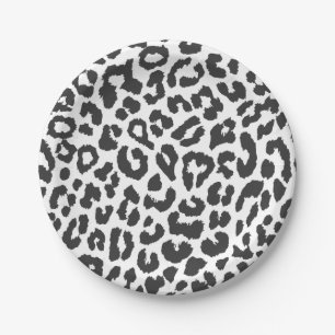 Schwarze u. weiße Leopard-Druck-Tierhaut-Muster Pappteller